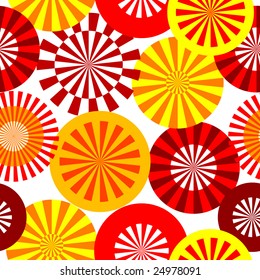 Retro yellow&red seamless circle and rays background.