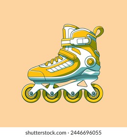 Retro Yellow-White Inline Skates in cartoon style