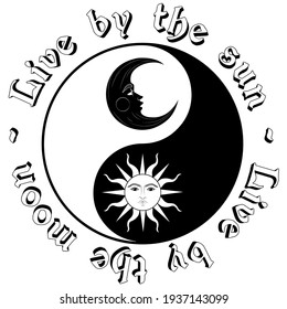 Retro ying yang print with sun and moon illustration and slogan for girl - woman tee t shirt or sticker