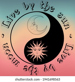 Retro ying yang print with sun and moon illustration and slogan for girl - woman tee t shirt or sticker