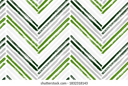 Retro zigzag fashion print vector seamless pattern. Paint brush stroke geometric stripes. Hand drawn paint texture zig zag chevron ornament. Watercolor fabric print seamless design.