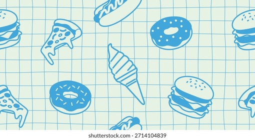 Patrón sin fisuras de comida rápida de color retro