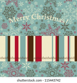 Retro-designed stylish winter Card with hand-drawn snowflakes on blue background