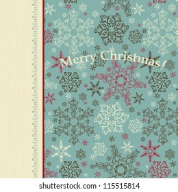 Retro-designed stylish winter Card with hand-drawn snowflakes