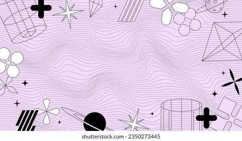 Retrofuturism background with abstract geometric shapes. Futuristic retro minimalism, vector illustration