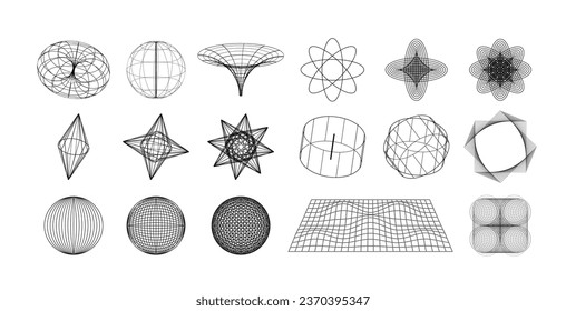 Retrofuturism Elements Set. Vector Basic Figures, Graphic Elements of Geometrical Shapes. Universal Trendy Shapes. Vector Illustraton.