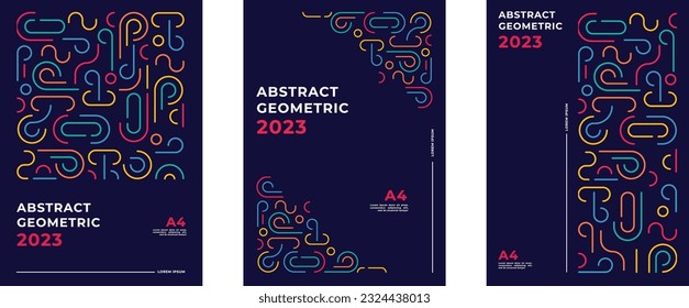 retrofuturism poster design in trend retro line style and neon colors on black dark background. modern art wall poster retro vintage 70s style stripes background template lines shapes vector design