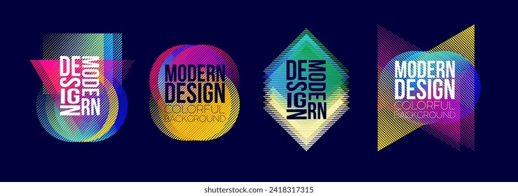 retrofuturism poster design in trend retro line style and neon colors on black dark background. modern art wall poster retro vintage 70s style stripes background template lines shapes vector design