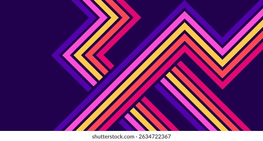 retrofuturism poster design in trend retro line style and neon colors on black dark background. modern art wall poster retro vintage 70s style stripes background template lines shapes vector design