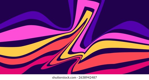 retrofuturism poster design in trend retro line style and neon colors on black dark background. modern art wall poster retro vintage 70s style stripes background template lines shapes vector design