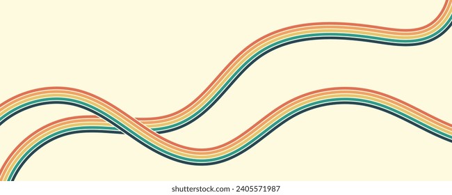 Retrofuturism poster design in trendy retro line style. Modern art poster retro vintage style 70s stripes background template lines shapes vector desi