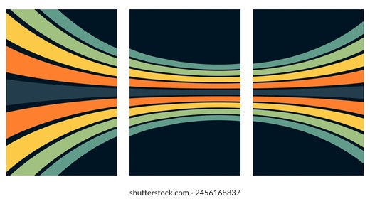 Retrofuturism poster design in trendy retro line style. Modern art poster retro vintage style 70s stripes background template lines shapes vector design