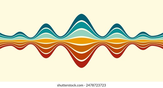 Retrofuturism poster design in trendy retro line style. Modern art poster retro vintage style 70s stripes background template lines shapes vector design.