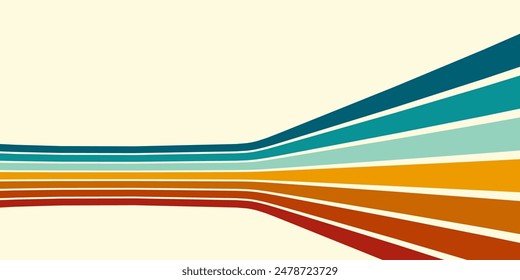 Retrofuturism poster design in trendy retro line style. Modern art poster retro vintage style 70s stripes background template lines shapes vector design.