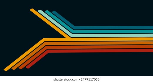 Retrofuturism poster design in trendy retro line style. Modern art poster retro vintage style 70s stripes background template lines shapes vector design