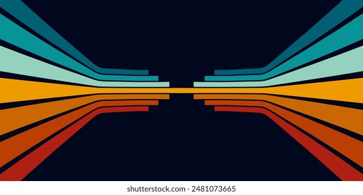 Retrofuturism poster design in trendy retro line style. Modern art poster retro vintage style 70s stripes background template lines shapes vector design.