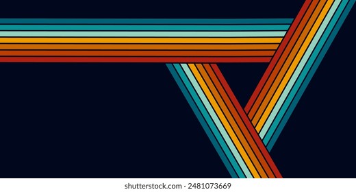 Retrofuturism poster design in trendy retro line style. Modern art poster retro vintage style 70s stripes background template lines shapes vector design.