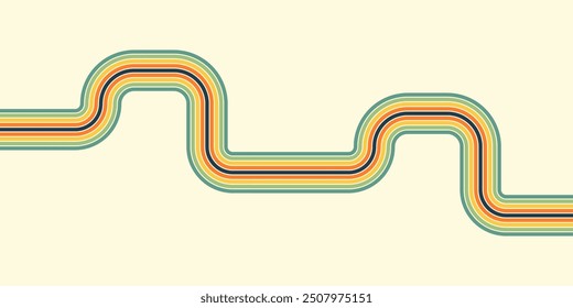 Retrofuturism poster design in trendy retro line style. Modern art poster retro vintage style 70s stripes background template lines shapes vector design
