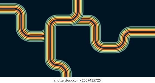 Retrofuturism poster design in trendy retro line style. Modern art poster retro vintage style 70s stripes background template lines shapes vector design