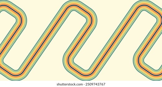 Retrofuturism poster design in trendy retro line style. Modern art poster retro vintage style 70s stripes background template lines shapes vector design