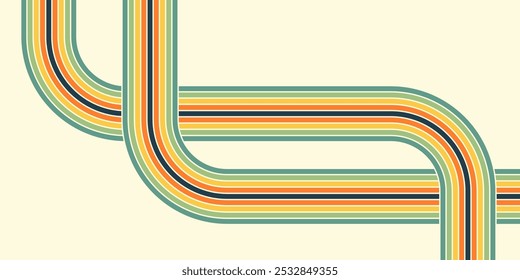 Retrofuturism poster design in trendy retro line style. Modern art poster retro vintage style 70s stripes background template lines shapes vector design