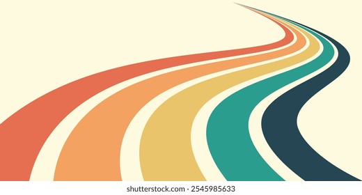 Retrofuturism poster design in trendy retro line style. Modern art poster retro vintage style 70s stripes background template lines shapes vector design.
