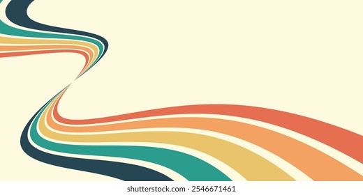 Retrofuturism poster design in trendy retro line style. Modern art poster retro vintage style 70s stripes background template lines shapes vector design.