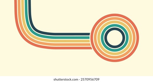 Retrofuturism poster design in trendy retro line style. Modern art poster retro vintage style 70s stripes background template lines shapes vector design.