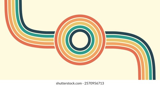 Retrofuturism poster design in trendy retro line style. Modern art poster retro vintage style 70s stripes background template lines shapes vector design.
