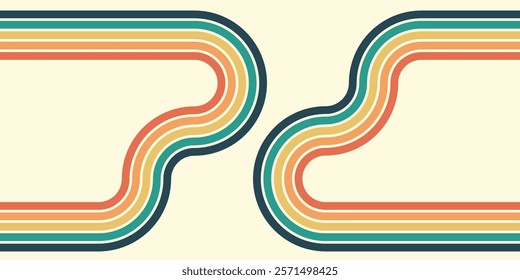 Retrofuturism poster design in trendy retro line style. Modern art poster retro vintage style 70s stripes background template lines shapes vector design.