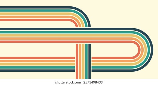 Retrofuturism poster design in trendy retro line style. Modern art poster retro vintage style 70s stripes background template lines shapes vector design.