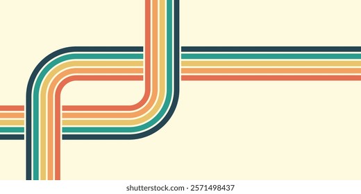 Retrofuturism poster design in trendy retro line style. Modern art poster retro vintage style 70s stripes background template lines shapes vector design.