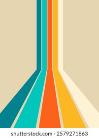 Retrofuturism poster design in trendy retro line style. Modern art poster retro vintage style 70s stripes background template lines shapes vector design