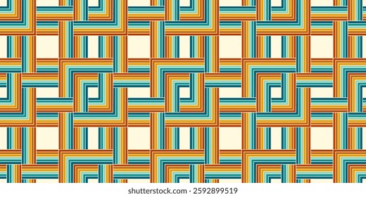 Retrofuturism poster design in trendy retro line style. Modern art poster retro vintage style 70s stripes background template lines shapes vector design.
