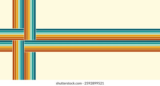 Retrofuturism poster design in trendy retro line style. Modern art poster retro vintage style 70s stripes background template lines shapes vector design.