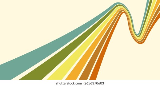 Retrofuturism poster design in trendy retro line style. Modern art poster retro vintage style 70s stripes background template lines shapes vector design.