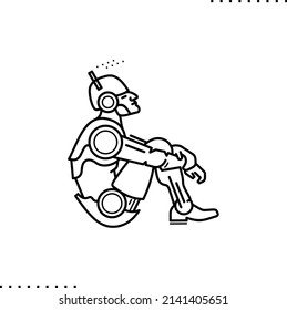 Retro-futurism robot, space Mars exploration technologies, dreaming about the future character in outlines
