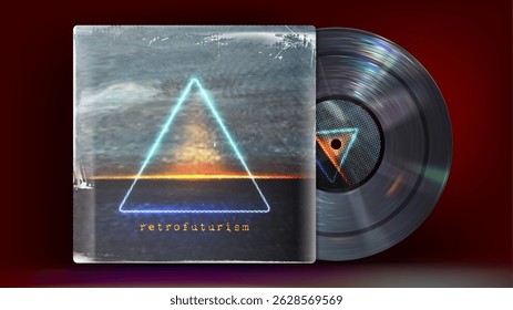 Retrofuturism Vinyl Record . Album Art. Album Cover in halftone style . Vinyl record packaging