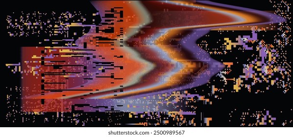 Retrofuturistic abstract background with pixelated glitches and ambient light leak effects.