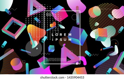 Retrofuturistic abstract minimal vector background with geometric liquid 3d shapes. Vaporwave/ retrowave/ cyberpunk 80s-90s neon aesthetics style, like in old arcade games.