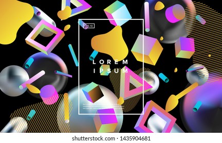 Retrofuturistic abstract minimal vector background with geometric liquid 3d shapes. Vaporwave/ retrowave/ cyberpunk 80s-90s neon aesthetics style, like in old arcade games.