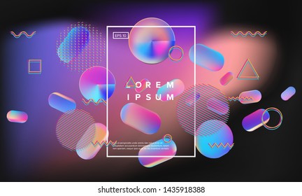 Retrofuturistic abstract minimal vector background with geometric liquid 3d shapes. Vaporwave/ retrowave/ cyberpunk 80s-90s neon aesthetics style, like in old arcade games.