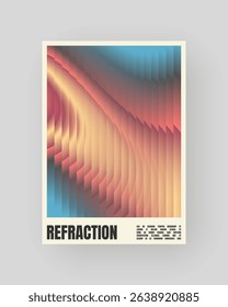 Retro-futuristic and abstract poster design. Geometric glass distortion, refraction color.