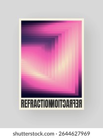 Diseño de póster retro-futurista y abstracto. Gradiente geométrico de refracción y distorsión del vidrio