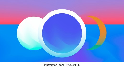 Retrofuturistic abstract vector background with geometric compostion, surreal landscape with planets. Retrowave/ synthwave neon 80s-90s aesthetics.