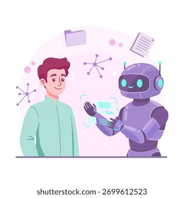 Interacción de asistente de IA retro-futurista: futuro de robot humano y amigable
