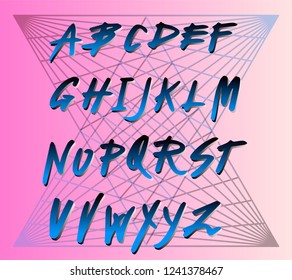 Retrofuturistic alphabet font inpirated by 1980's-1990's aesthetics. Cyberpunk/ synthwave style typeface for dance party event, club invitation. 
