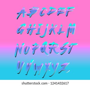 Retrofuturistic alphabet font inpirated by 1980's-1990's aesthetics. Cyberpunk/ synthwave style typeface for dance party event, club invitation. 