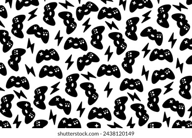 Retrofuturistic background with gamepad and graphic elements. Game backdrop vector illustration.