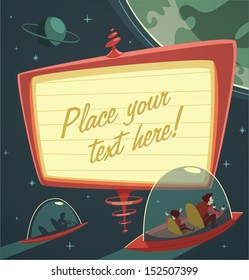 Retro-futuristic billboard in outer space. Vector illustration.